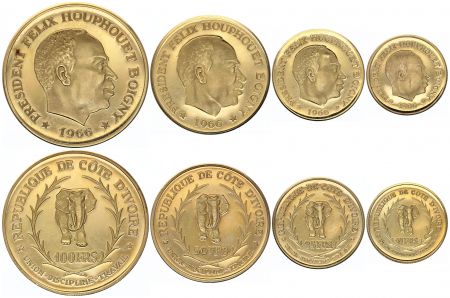 Côte d\'Ivoire Coffret 4 monnaies Or - 1966 - F. Houphouet Boigny - SPL