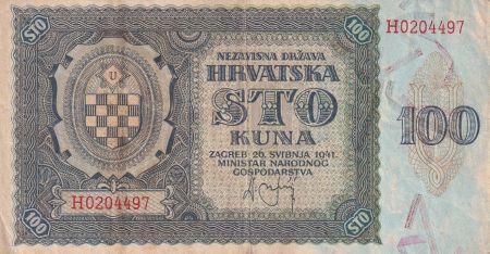 Croatie 100 Kuna - Bleu-gris - Armoiries - 1941 - Série H - TTB - P.2