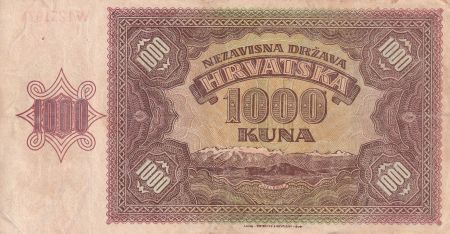 Croatie 1000 Kuna - jeune fille - montagnes - 1941 - Série W - SUP- P.4
