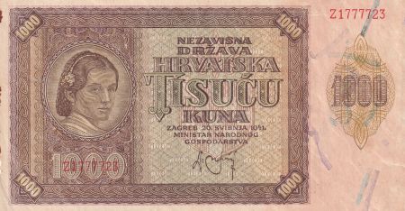 Croatie 1000 Kuna - jeune fille - montagnes - 1941 - Série Z - P.SUP - P.4