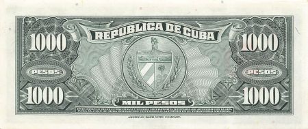 CUBA, TOMAS ESTRADA PALMA - 1000 PESOS 1950