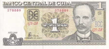 Cuba 1 Peso - J. Marti - F. Castro 1959 - 2008 - NEUF - P.121