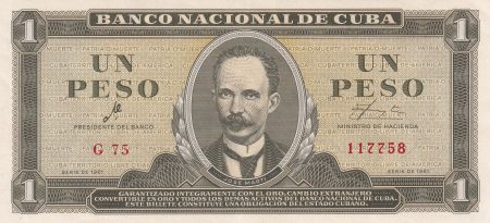 Cuba 1 Peso  -José Marti - Fidel Castro - 1961 - SPL - P.94a