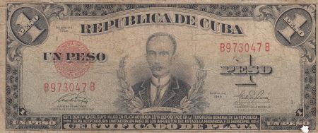 Cuba 1 Peso 1949 - Jose Martí - Armoiries