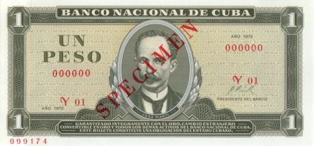 Cuba 1 Peso 1972 - J. Marti - F. Castro - Spécimen