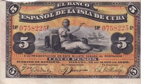 Cuba 5 Pesos - Femme, bateaux - 1896 - P.48b