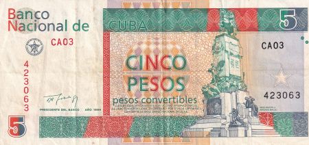 Cuba 5 Pesos Convertible - Monument - Armoiries - 1994 - TTB+ - P.FX39