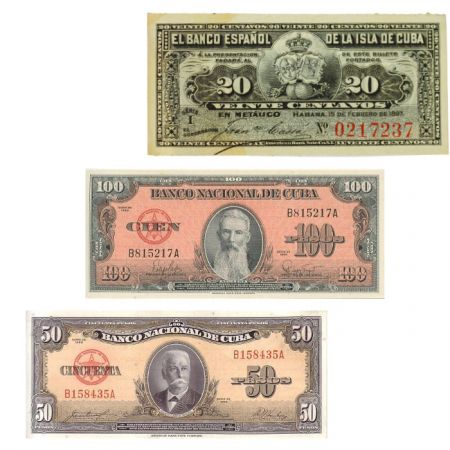 Cuba LOT 3 Billets CUBA avant Castro (1897-1959)