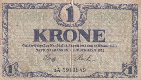 Danemark 1 Krone - 1921 - B+ - Série A - P.12.f