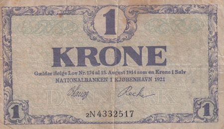 Danemark 1 Krone - Armoiries - 1921 - P.12g