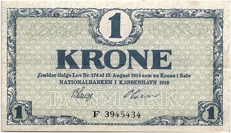 Danemark 1 Krone 1918 - SUP - Série  F - P.12.d