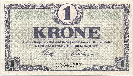 Danemark 1 Krone 1921 - SUP - Série 2O - P.12.g