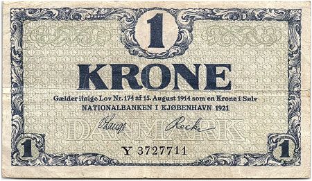 Danemark 1 Krone 1921 - TTB - Série Y - P.12.f