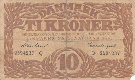 Danemark 10 Kronen 1941 - Hermès - Série Q 2ème ex
