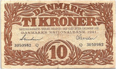 Danemark 10 Kroner 1941 - TB +  - Série Q - P.31