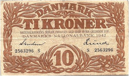 Danemark 10 Kroner 1942 - TTB  - Série S - P.31l