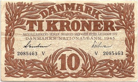 Danemark 10 Kroner 1943 - TTB  - Série V - P.31