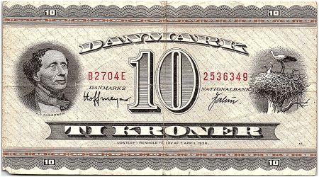 Danemark 10 Kroner Hans Christian Andersen - Cigognes - 1970 - B2 - TB+- P.44