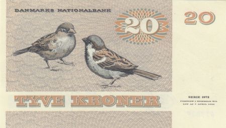 Danemark 20 Kroner, Pauline Tutein - Moineaux - 1979 Série A1