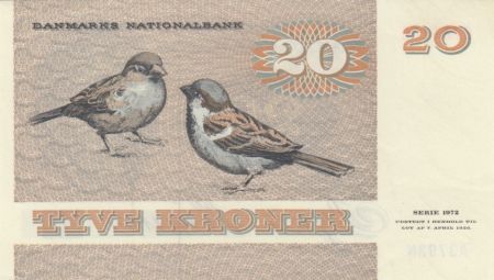 Danemark 20 Kroner, Pauline Tutein - Moineaux - 1979 Série A3