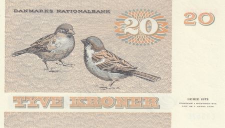 Danemark 20 Kroner, Pauline Tutein - Moineaux - 1985 - Série C5
