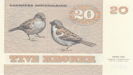 Danemark 20 Kroner, Pauline Tutein - Moineaux - 1986 - Série C6 - 2ème ex