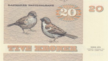 Danemark 20 Kroner, Pauline Tutein - Moineaux - 1988 - Série C8 - Spl