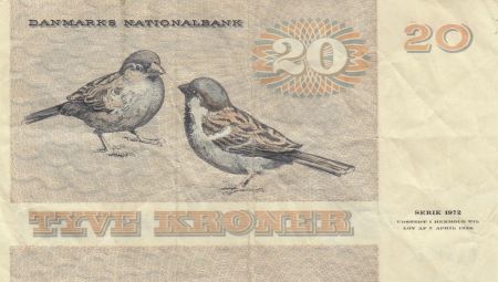 Danemark 20 Kroner 1981 - Pauline Tutein, Oiseaux
