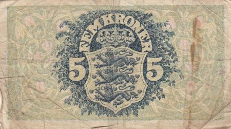 Danemark 5 Kronen 1940 - Paysage, Armoiries - Série F, rare