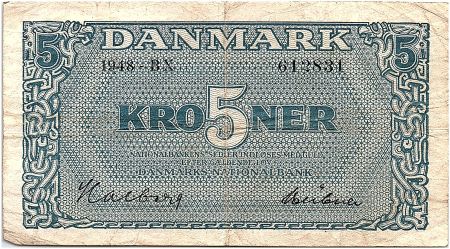 Danemark 5 Kroner 1948 - TTB  - Série BN - P.35