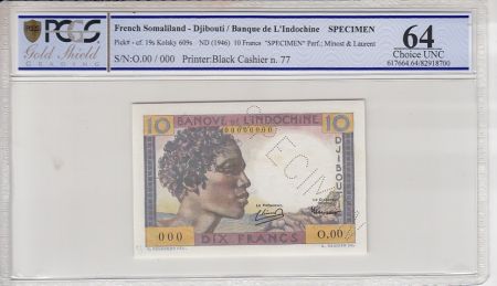 Djibouti 10 Francs Jeune Homme - 1946 Spécimen n° 77 PCGS 64