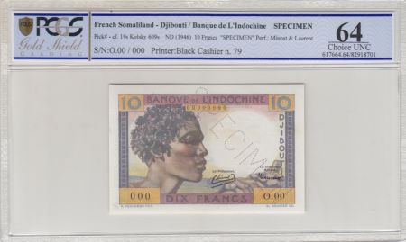 Djibouti 10 Francs Jeune Homme - 1946 Spécimen n° 79 PCGS 64