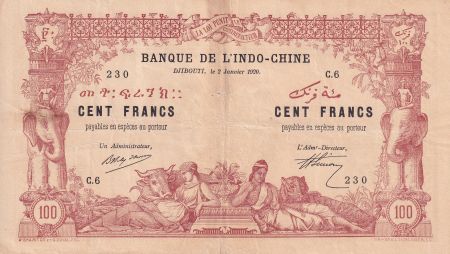 Djibouti 100 Francs - Eléphants - 02-01-1920 - Série C.6 - Kol.606