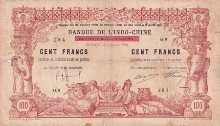 Djibouti 100 Francs - Eléphants - 02-01-1920 - Série O.6 - Kol.607