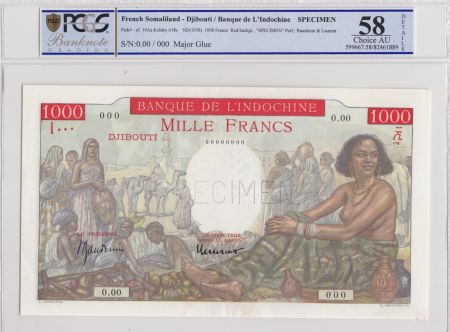 Djibouti 1000 Francs a-plats-rouges  ND1938 - PCGS AU58 Spécimen