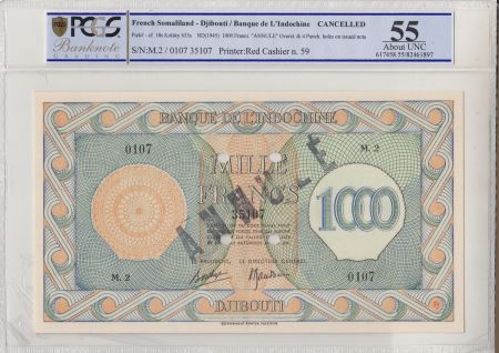 Djibouti 1000 Francs Impr. Palestine - 1945 Spécimen M.2 - SPL PCGS AU 55