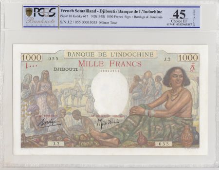 Djibouti 1000 Francs ND1938 Scène de marché - PCGS EF 45 - Série J.2