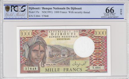 Djibouti 1000 Francs Trains - Chameaux - 1991 - Série T.004 - PCGS 66 OPQ
