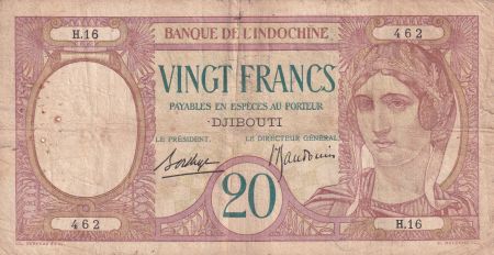 Djibouti 20 Francs - au Paon - ND (1936) - P.7