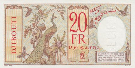 Djibouti 20 Francs au Paon ND (1938) à plats rouges - Spécimen