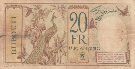 Djibouti 20 Francs ND1932 - Tête de femme, paon - Série O.14