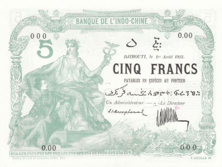 Djibouti 5 Francs 1923 - Série O.00 - Spécimen - NEUF