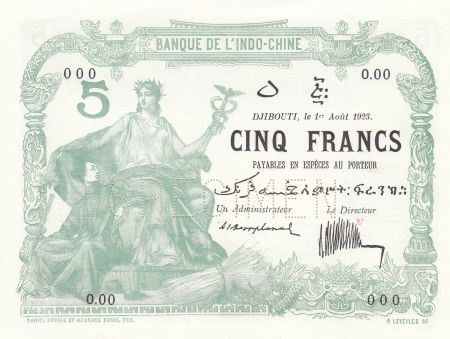Djibouti 5 Francs 1923 - Série O.00 - Spécimen - P.NEUF