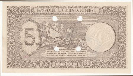 Djibouti 5 Francs Impr. Palestine - 1945 Spécimen J.23 -