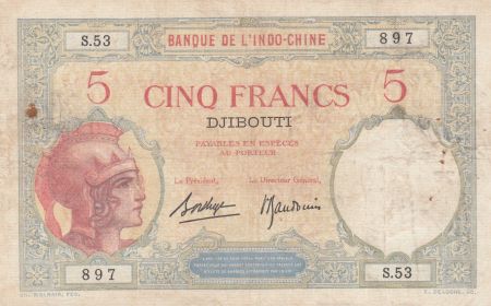 Djibouti 5 Francs Walhain - 1938 - P.6b - TB + - Série S.53