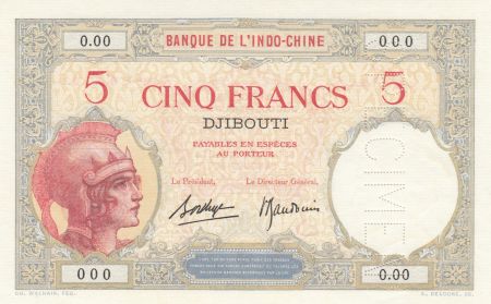 Djibouti 5 Francs Walhain - 1938 Spécimen 0.00 - P.Neuf
