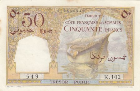 Djibouti 50 Francs Corail - Palmier - 1952 - SUP - P.25