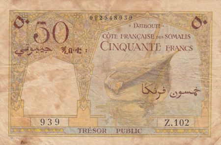 Djibouti 50 Francs ND1952 - Bateau, chameaux - Série Z.102