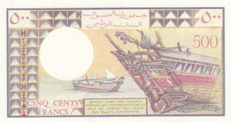 Djibouti 500 Francs - Homme,  bateaux - ND 1988 - Série D.002