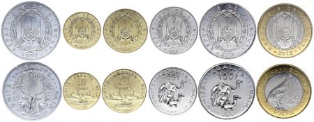 Djibouti Série 6 monnaies - 5 à 250 Francs - 1991 à 2016 - SPL